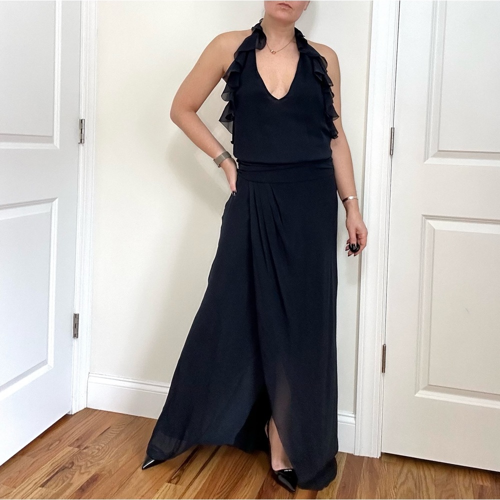 Patrizia Pepe Silk Ruffle Halter Evening Gown